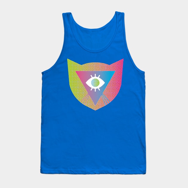 Rainbow Laser Cat Whiskers Evil Eye LGBTQIA2S+ Pink Green Triangle Shield Protection Optical Illusion Illuminati Y2K Graphic Design Tank Top by TriangleWorship